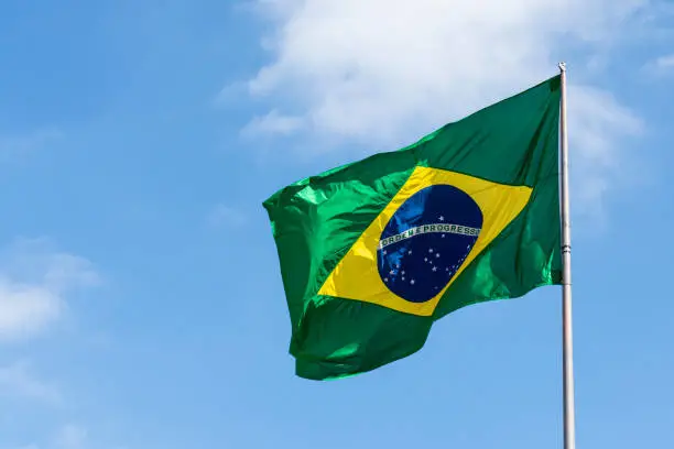 Close up of Brazil national flag. Brazilian