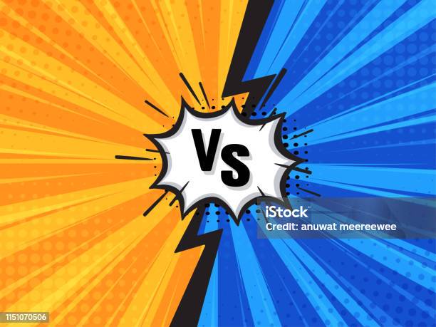 Comic Fighting Cartoon Backgroundblue Vs Yellow Vector Illustration Stock Illustration - Download Image Now