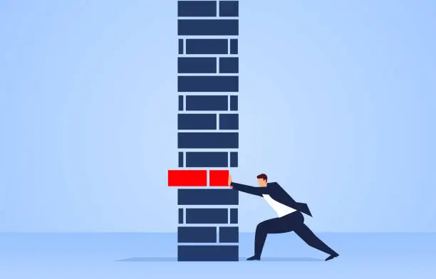 Vector illustration of Push to the wall, push to the box, business and political risk