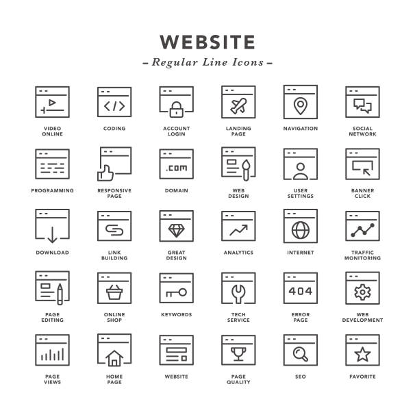 strona internetowa - regularne ikony linii - browser internet web page window stock illustrations