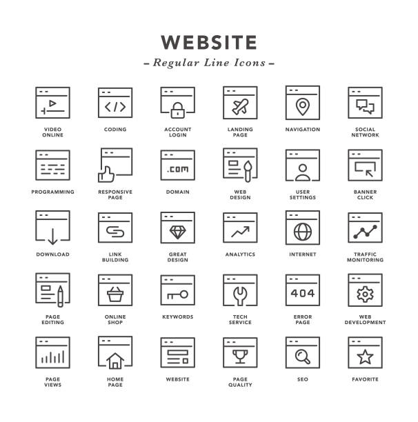 веб-сайт - регулярные иконки линии - browser internet web page window stock illustrations