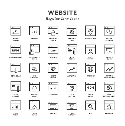 Website - Regular Line Icons - Vector EPS 10 File, Pixel Perfect 30 Icons.