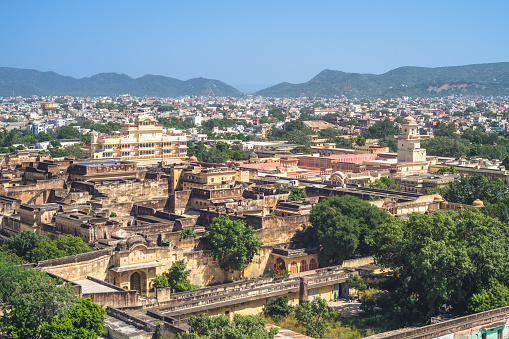 aerial view of jaipur from victory tower in india