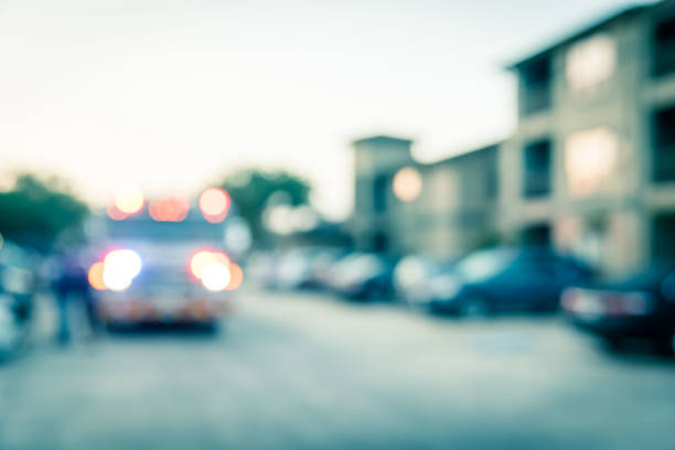istock Blurry background fire disaster event at apartment complex in America 1151081189