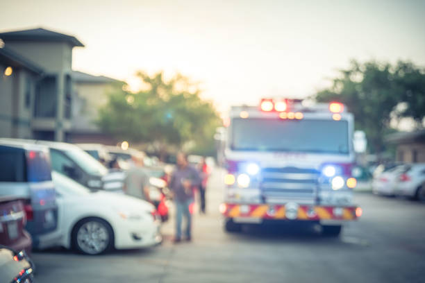 istock Filtered image blurry background fire disaster event at apartment complex in America 1151081199