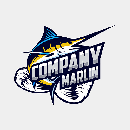 awesome marlin logo design vector