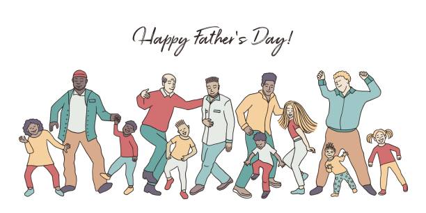 illustrazioni stock, clip art, cartoni animati e icone di tendenza di buona festa del papà! - men doodle vector parent