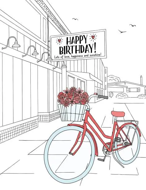 Vector illustration of Hand drawn birthday card