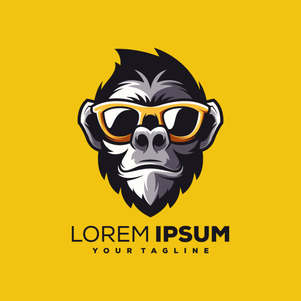 illustrazioni stock, clip art, cartoni animati e icone di tendenza di vettore di design del logo scimmia - monkey