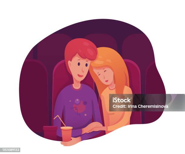 Company In Cinema Flat Vector Illustration Stock Illustration - Download Image Now - Adult, Banner - Sign, Boyfriend