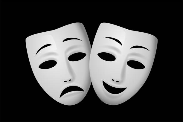 istock Comedy and Tragedy theatrical mask isolated on black background. Vector illustration. 1151089838