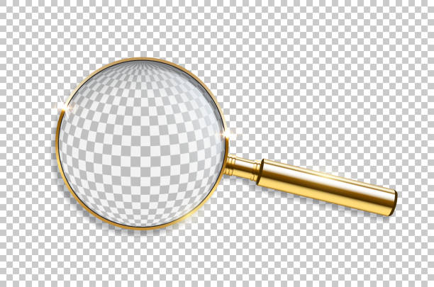 ilustrações de stock, clip art, desenhos animados e ícones de vector realistic golden magnifier isolated on transparent background. - magnifying glass