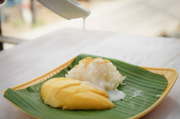 Mango and sticky rice with coconut milk dessert food in Thailand