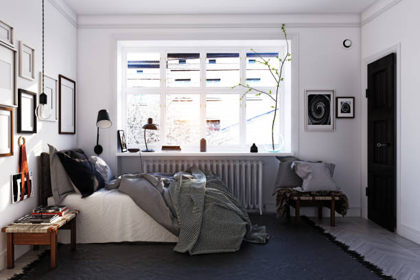 istock scandinavian style bedroom interior. 1151092128