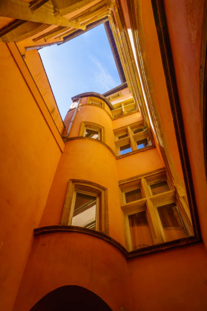 Lyon, France - May 10, 2019: Building above a Traboule passage, in Old Lyon, France