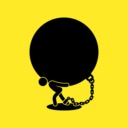 Businessman carrying ball and chain,concept business debt vector illustration.
EPS 10.