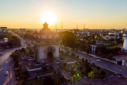 Patuxai Gate in the Thannon Lanxing area of Vientiane, Laos