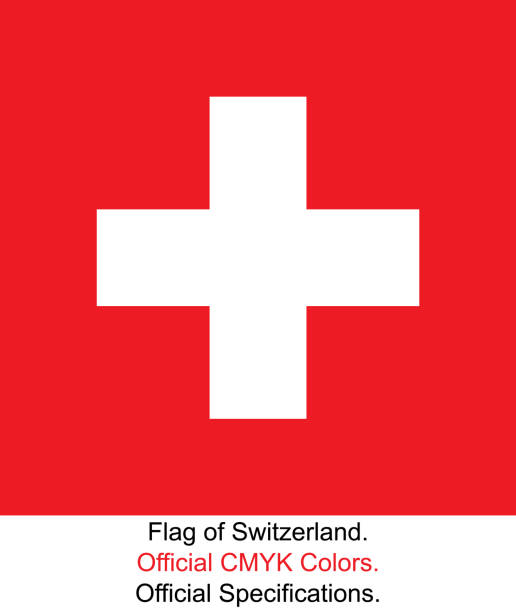 bildbanksillustrationer, clip art samt tecknat material och ikoner med schweizisk flagga (officiella cmyk-färger, officiella specifikationer) - rött kors