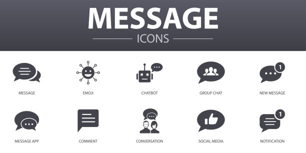 istock message simple concept icons set. Contains such icons as emoji, chatbot, group chat, message app and more, can be used for web, logo, UI/UX 1151097827
