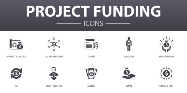 project funding simple concept icons set. Contains such icons as crowdfunding, grant, fundraising, contribution and more, can be used for web, logo, UI/UX project funding simple concept icons set. Contains such icons as crowdfunding, grant, fundraising, contribution and more, can be used for web, logo, UI/UX hedge fund stock illustrations