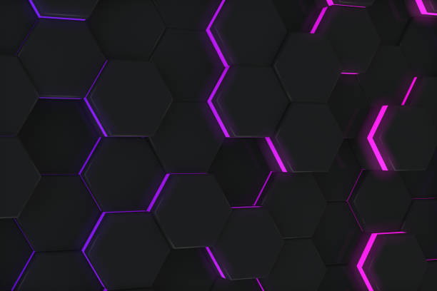 3d rendering of Hexagon, Honeycomb pattern. Abstract 3D Background with Neon Lights. Futuristic Technology Concept.