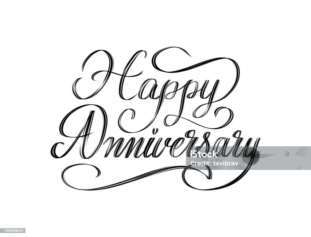Happy Anniversary Beautiful Script Hand Lettering Composition ...