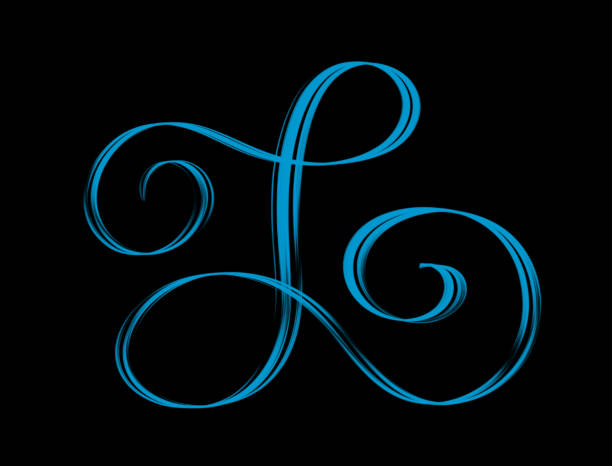 istock Capital L in blue color glowing on black background - hand lettering 1151098724