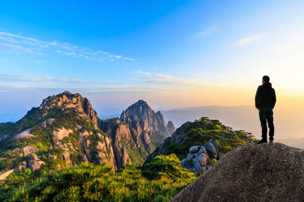 istock Man on top of mountain,conceptual scene 1151102346