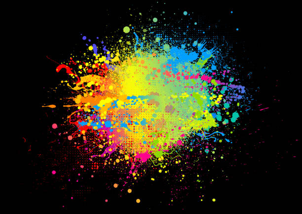 радуга краска всплеск - spectrum rainbow abstract black background stock illustrations