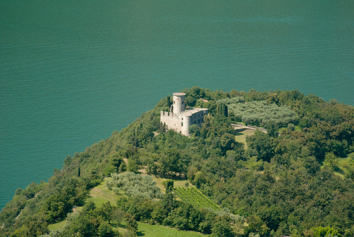 View on Rocca Martinengo with Iseo lake how background from Montisola