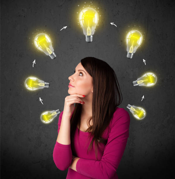 istock Young woman thinking with lightbulb circulation around her head 1151115559