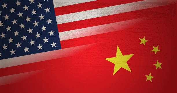 istock Conflict concept of USA and China flag 1151117222