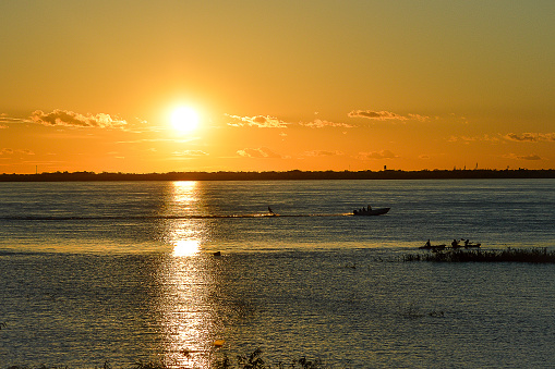 Beautiful sunset at Paraná River