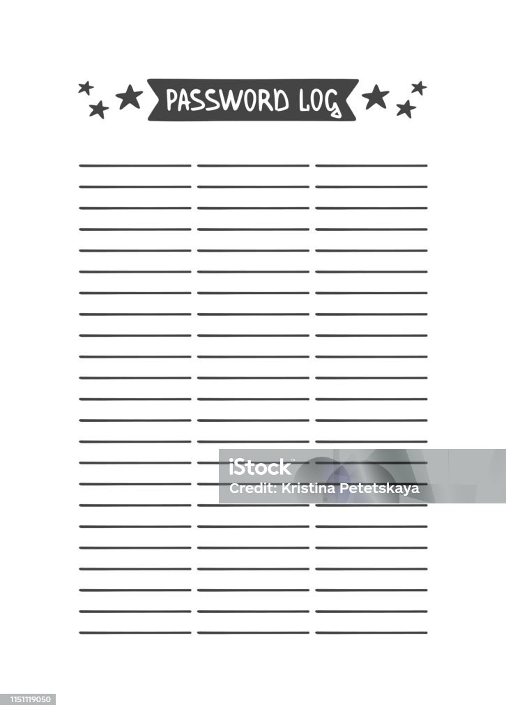 Password Log Vector Template For Agenda Planner And Other Stationery Stock  Illustration - Download Image Now - iStock