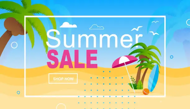 Vector illustration of Summer Sale Advertisement in Frame over Beach