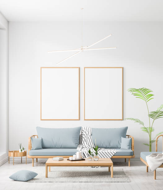istock Mock up poster frame in scandinavian style interior. Minimalist interior design. 3D illustration. 1151122071