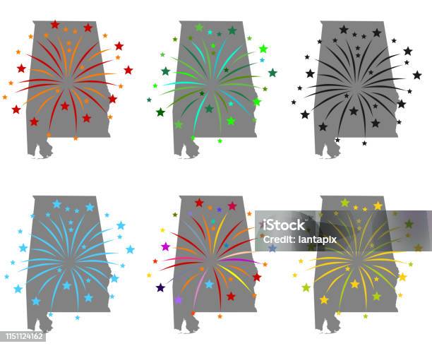 Map Of Alabama With Fireworks Stock Illustration - Download Image Now - New Year's Eve, Rocketship, Alabama - US State