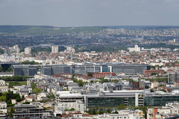 Nanterre and Courbevoie are  communes in the Hauts-de-Seine department, the western suburbs of Paris. The Image was captured from the top pf the famous Grande Arche.