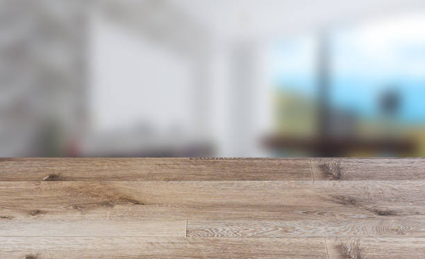 istock Empty interior with large window. Retro light bulb. The floor is of brown parquet.  3D rendering. wooden table. blurred background 1151131244