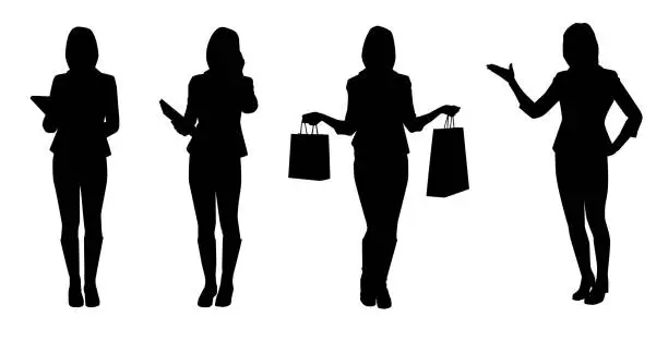 Vector illustration of Group of business women. Isolated vector silhouettes