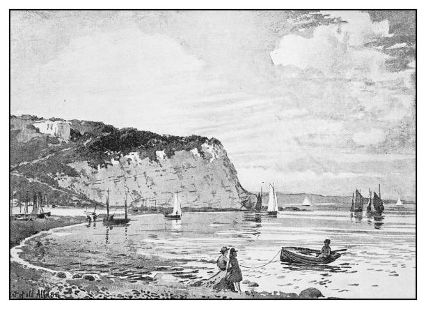 ilustrações, clipart, desenhos animados e ícones de ilustração antiga: albion velho - illustration and painting beach engraved image engraving