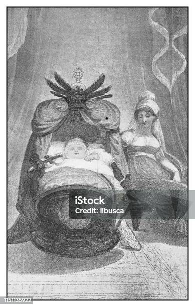 Antique Illustration Mother And Baby Stock Illustration - Download Image Now - 19th Century, Adult, Antique