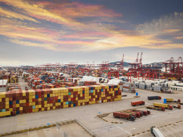 istock Container terminal handling area, aerial view 1151140085