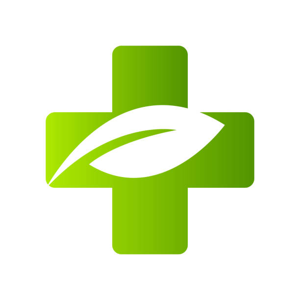 ilustrações, clipart, desenhos animados e ícones de cruz médica e folha médicas verdes dos cuidados médicos, logotipo isolado - green cross