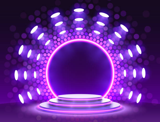 istock Stage podium with lighting, Stage Podium Scene with for Award Ceremony on purple Background, Vector illustration 1151140533