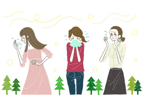 ilustrações, clipart, desenhos animados e ícones de mulheres com febre de feno - hay fever