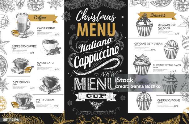Hand Drawing Christmas Holiday Menu Design Restaurant Menu Stock Illustration - Download Image Now
