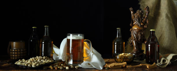 Panorama with beer and snack in retro style