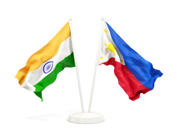 istock Two waving flags of India and philippines isolated on white 1151143216