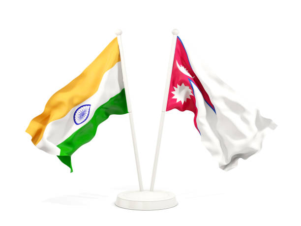 istock Two waving flags of India and nepal isolated on white 1151143894